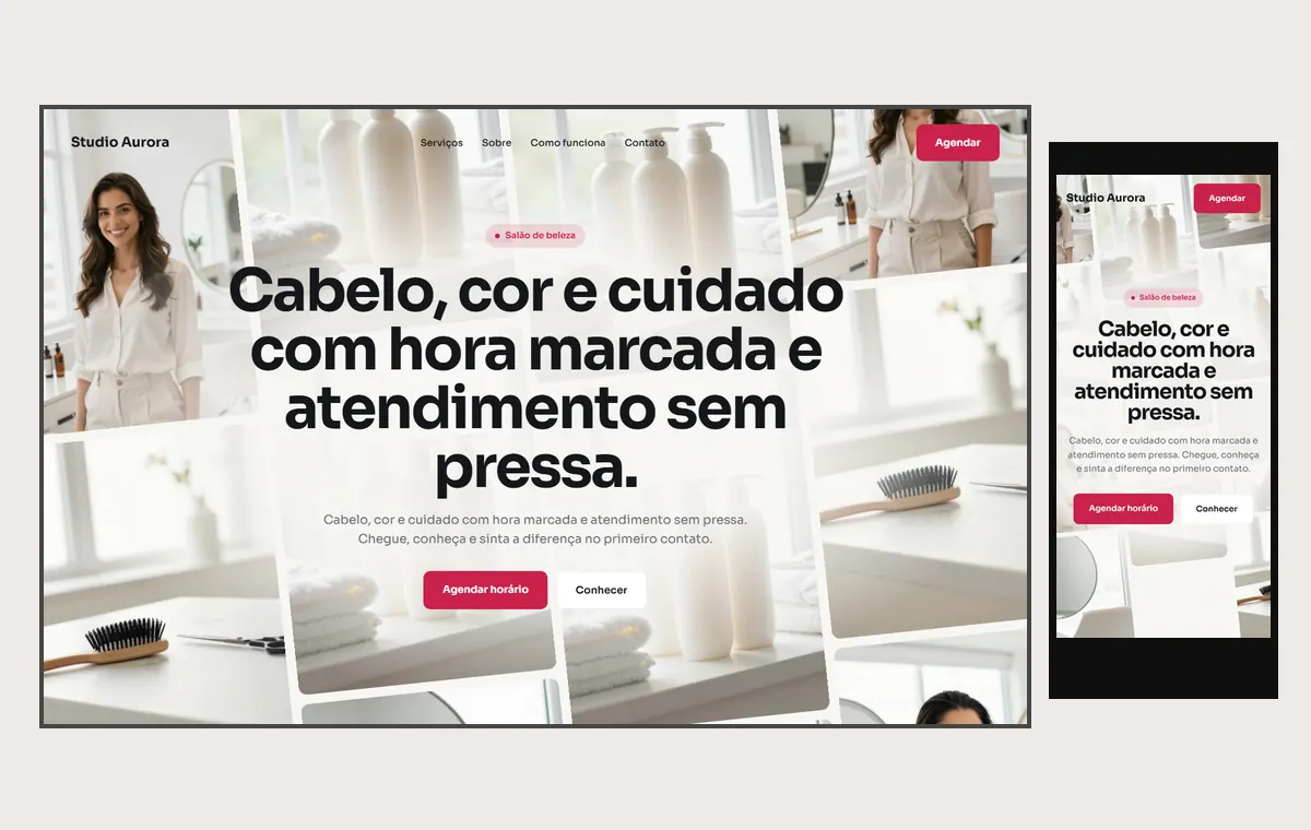 Site de salão de beleza no modelo Fluxo Brisa
