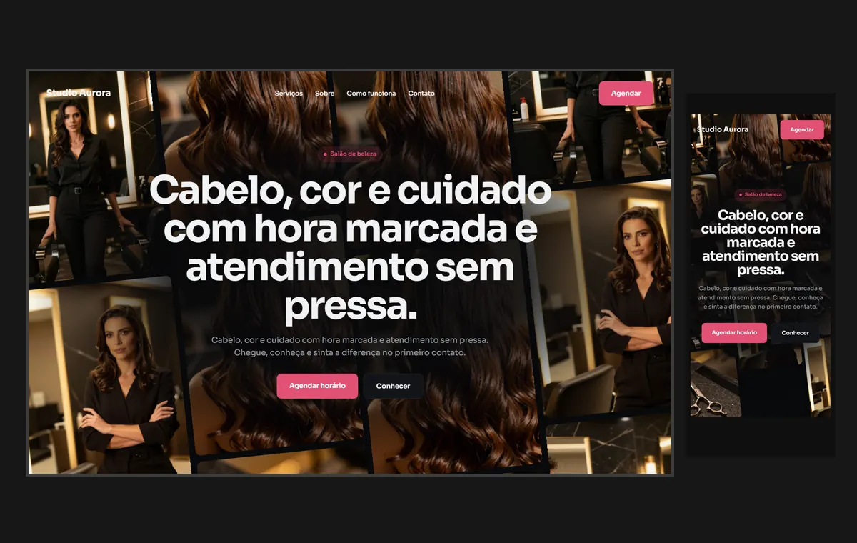 Site de salão de beleza no modelo Fluxo Noite