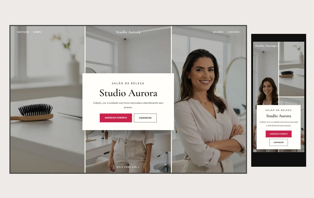 Site de salão de beleza no modelo Mosaico Areia