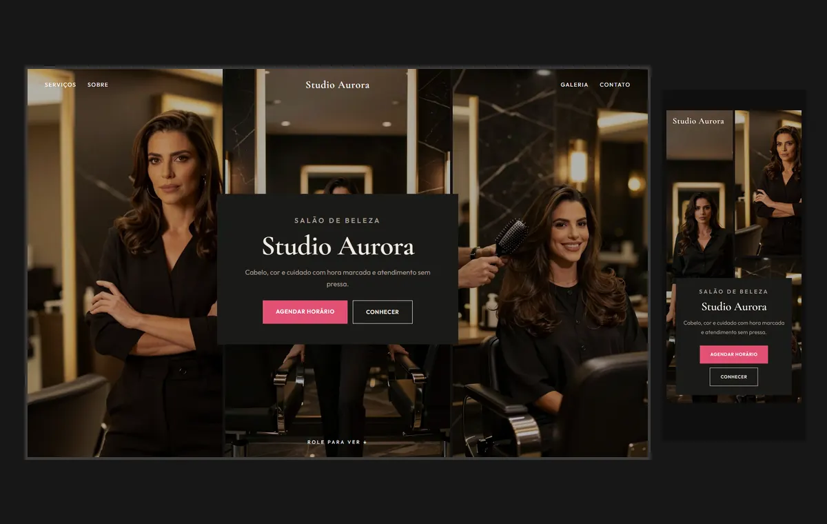 Site de salão de beleza no modelo Mosaico Carvão