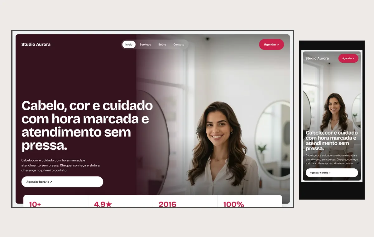 Site de salão de beleza no modelo Panorama Céu