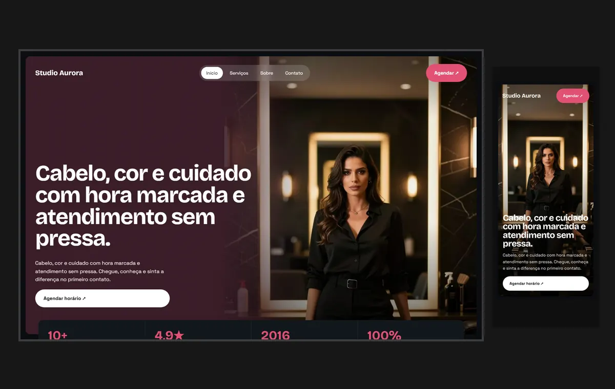 Site de salão de beleza no modelo Panorama Lua
