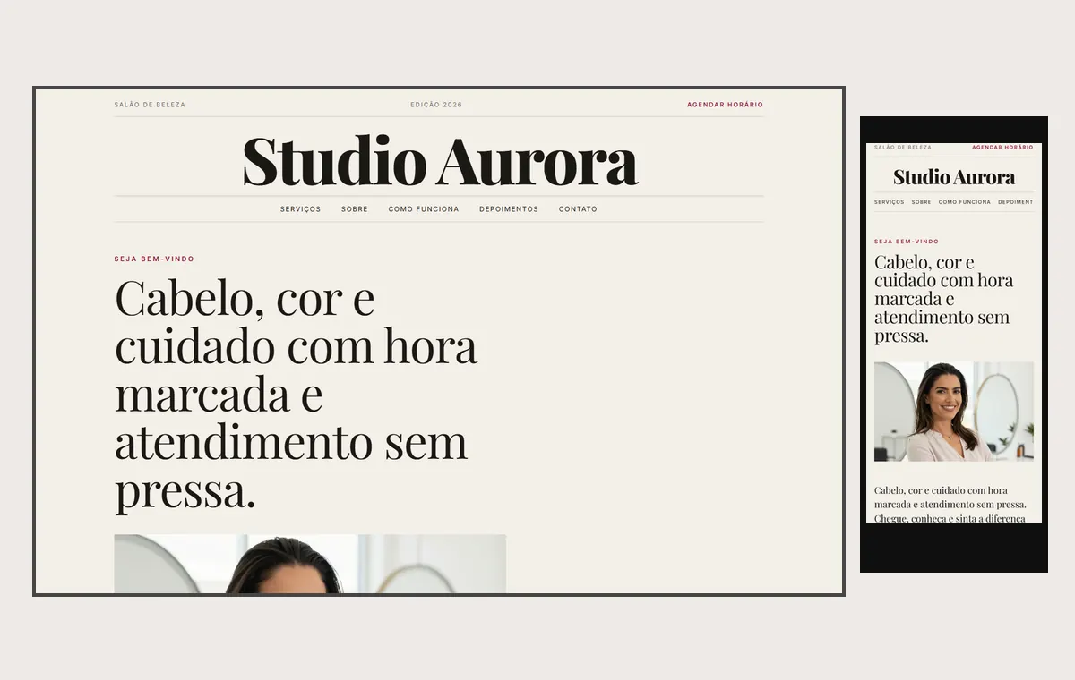 Site de salão de beleza no modelo Revista Linho
