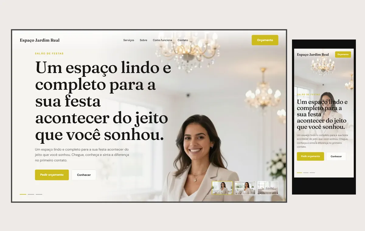Site de salão e espaço de festas no modelo Cinema Luz