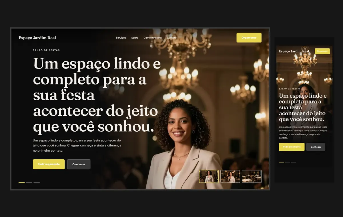 Site de salão e espaço de festas no modelo Cinema Noite