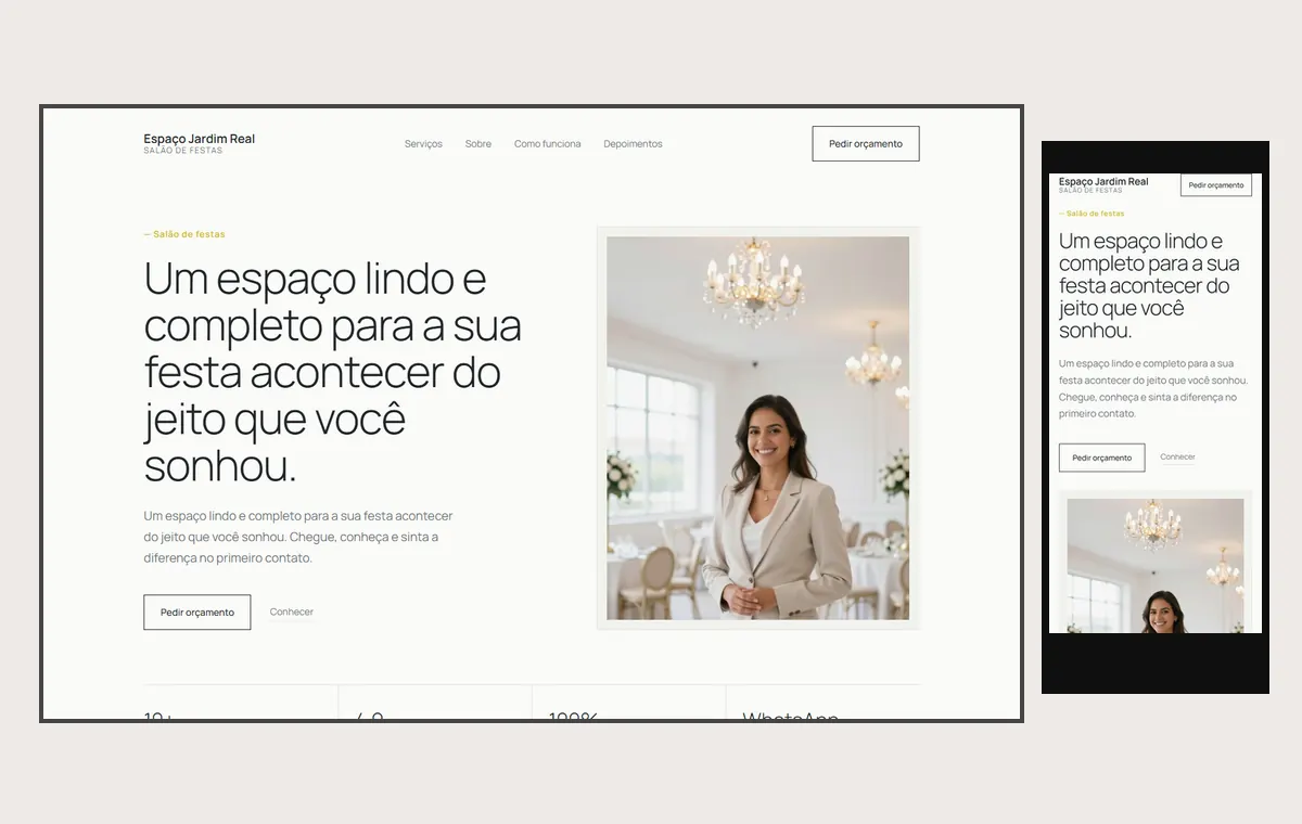 Site de salão e espaço de festas no modelo Clean Nuvem