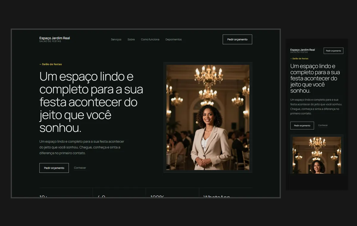 Site de salão e espaço de festas no modelo Clean Grafite