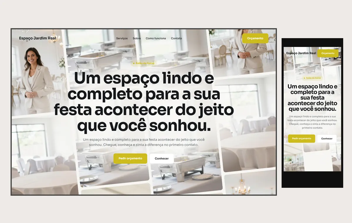 Site de salão e espaço de festas no modelo Fluxo Brisa