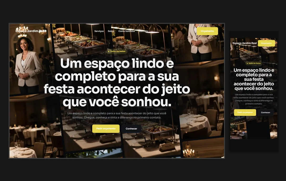Site de salão e espaço de festas no modelo Fluxo Noite