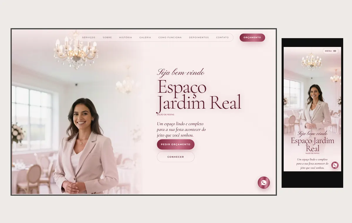 Site de salão e espaço de festas no modelo Luxo Dia