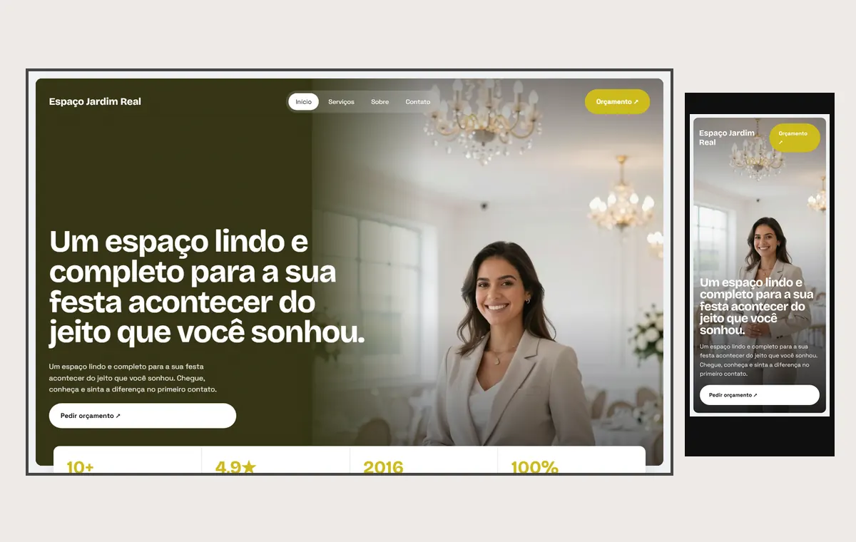 Site de salão e espaço de festas no modelo Panorama Céu