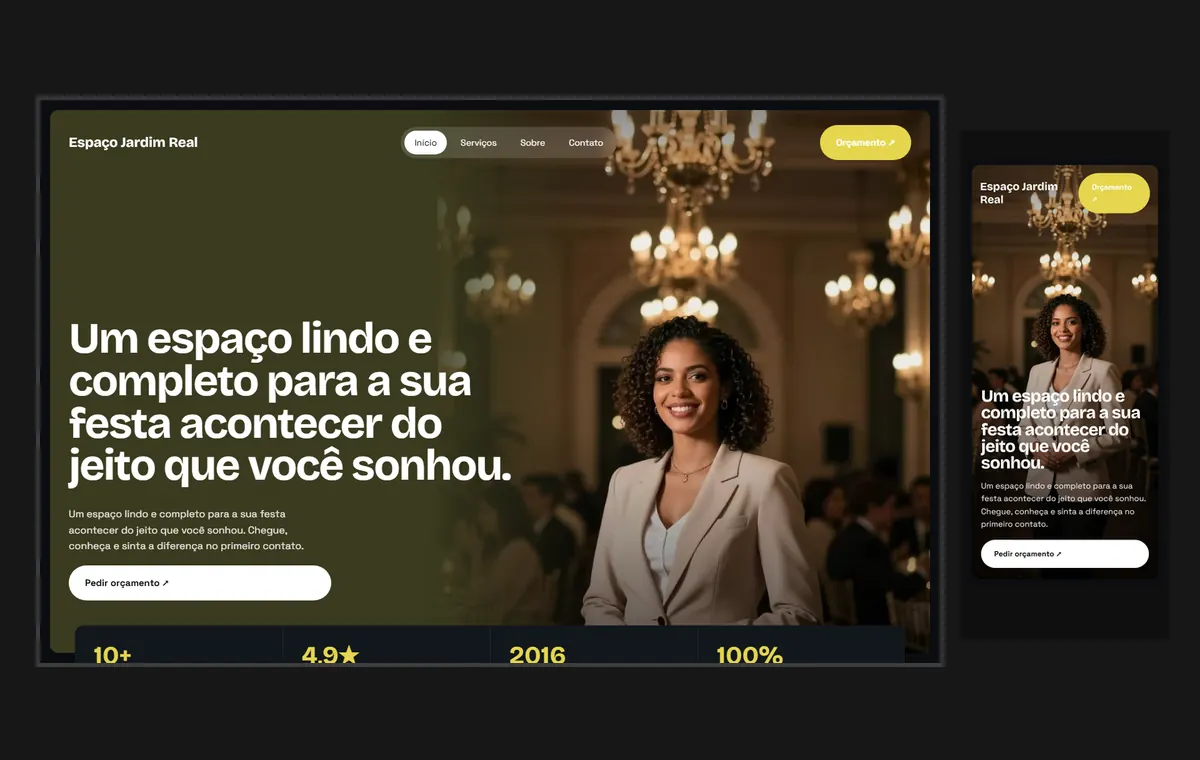 Site de salão e espaço de festas no modelo Panorama Lua