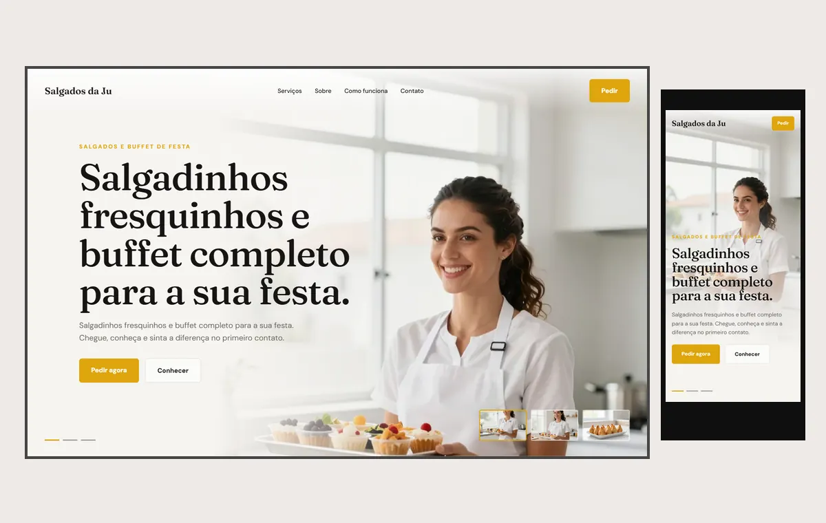 Site de salgados e buffet no modelo Cinema Luz