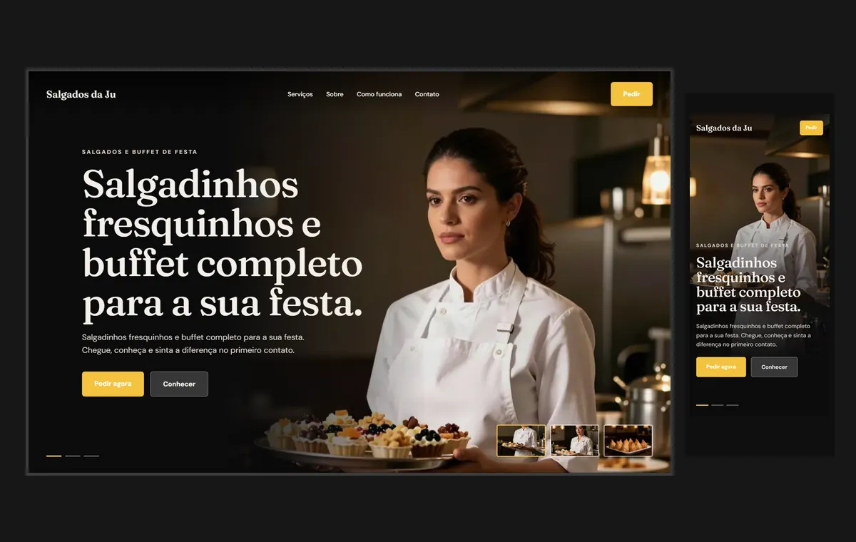 Site de salgados e buffet no modelo Cinema Noite