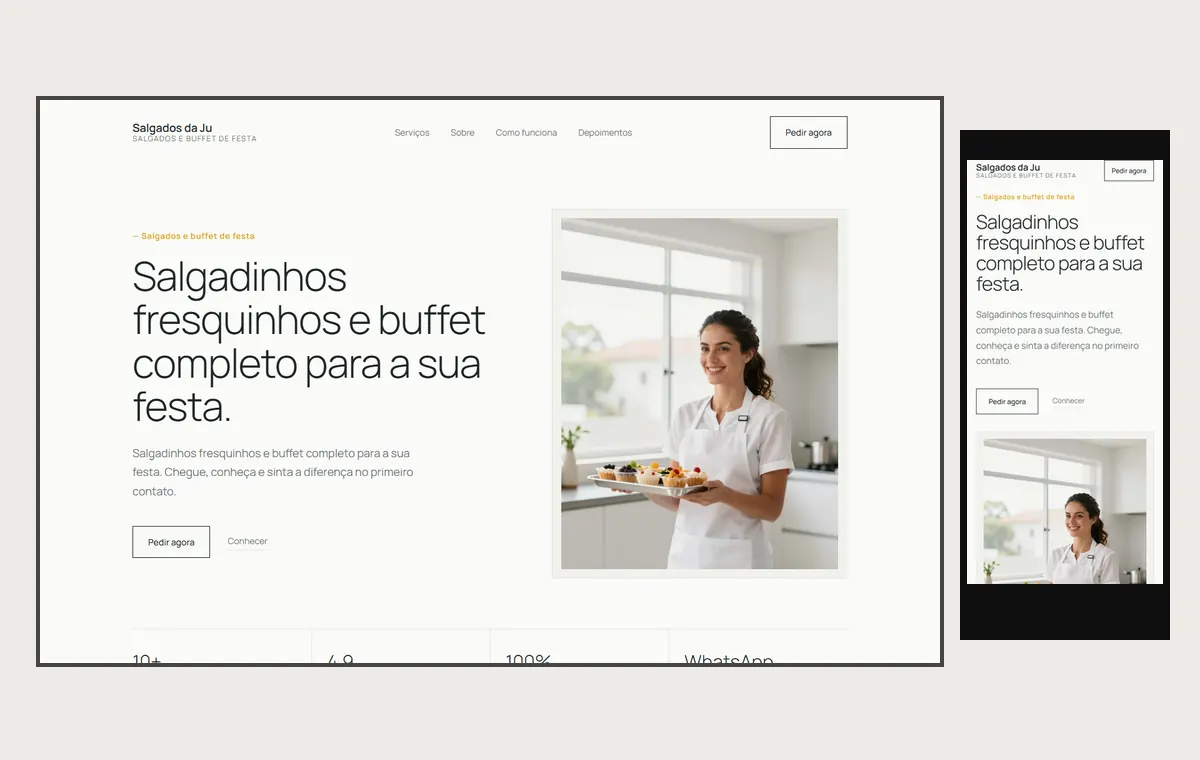 Site de salgados e buffet no modelo Clean Nuvem