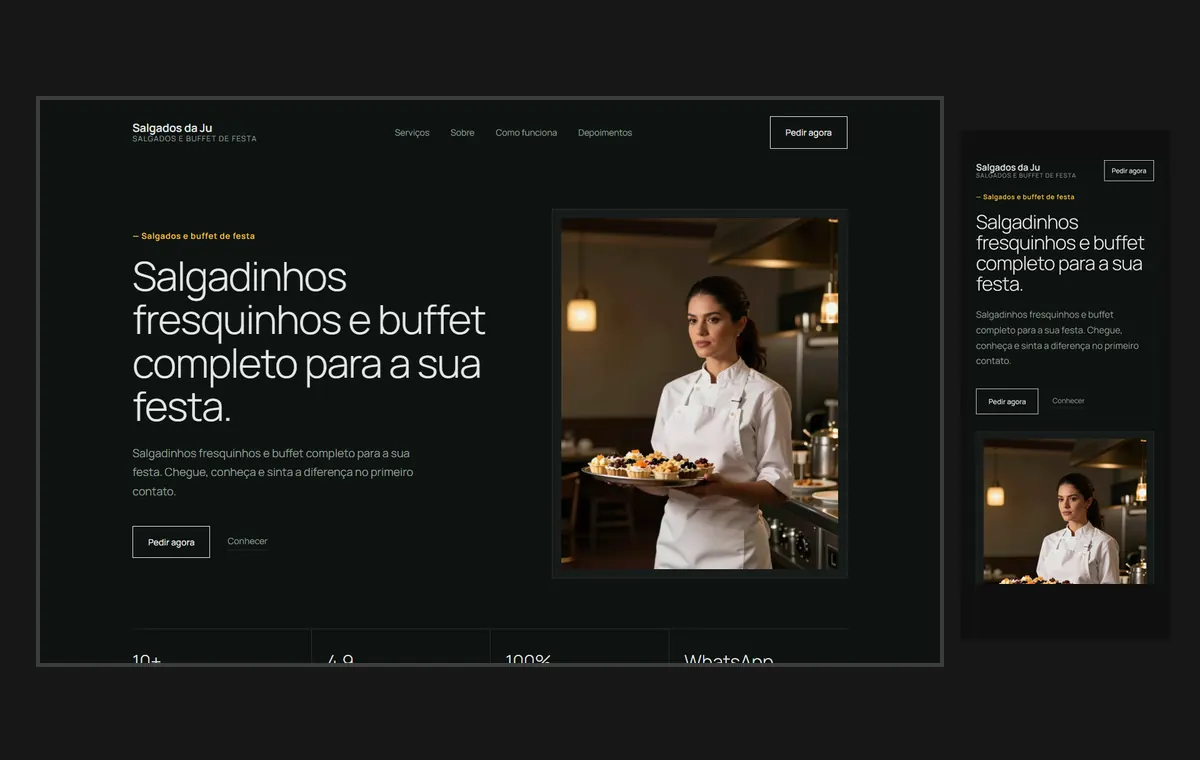 Site de salgados e buffet no modelo Clean Grafite