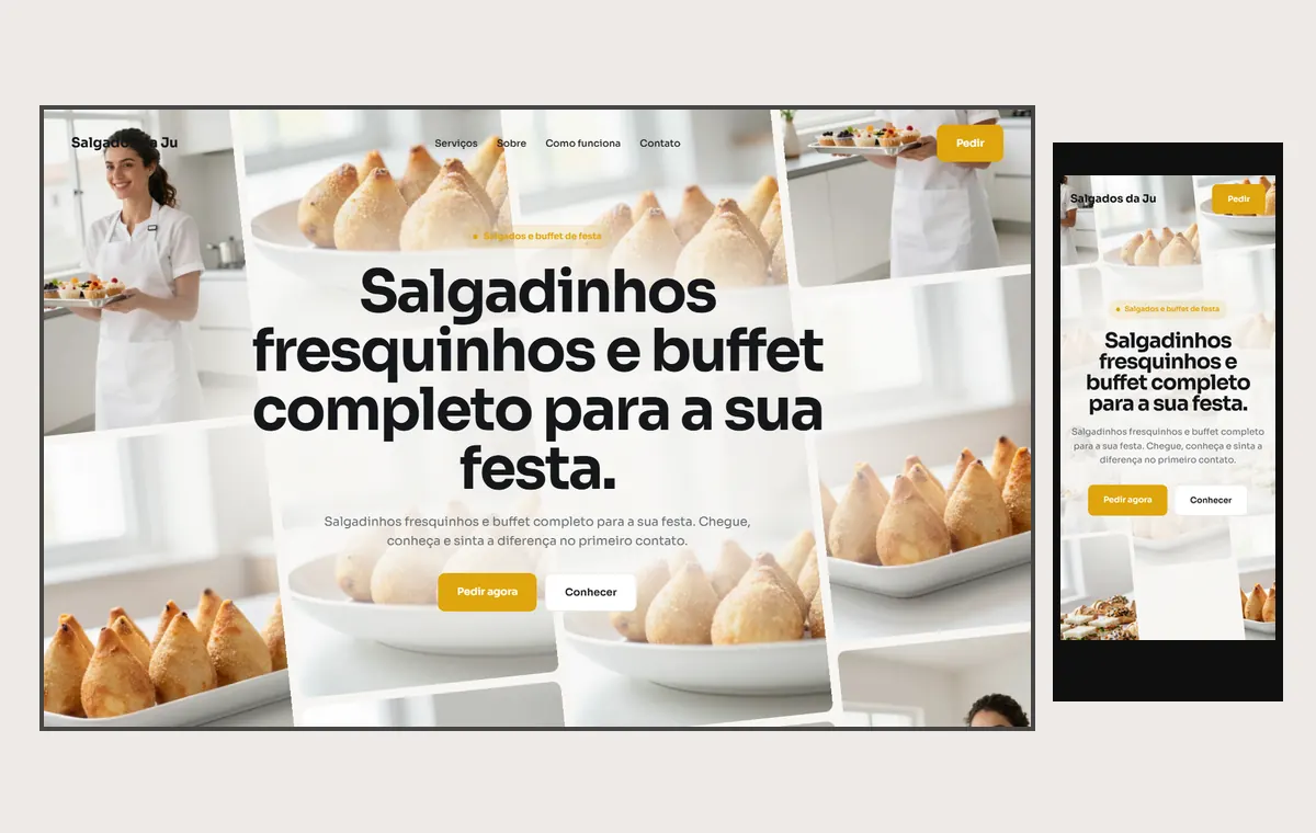 Site de salgados e buffet no modelo Fluxo Brisa
