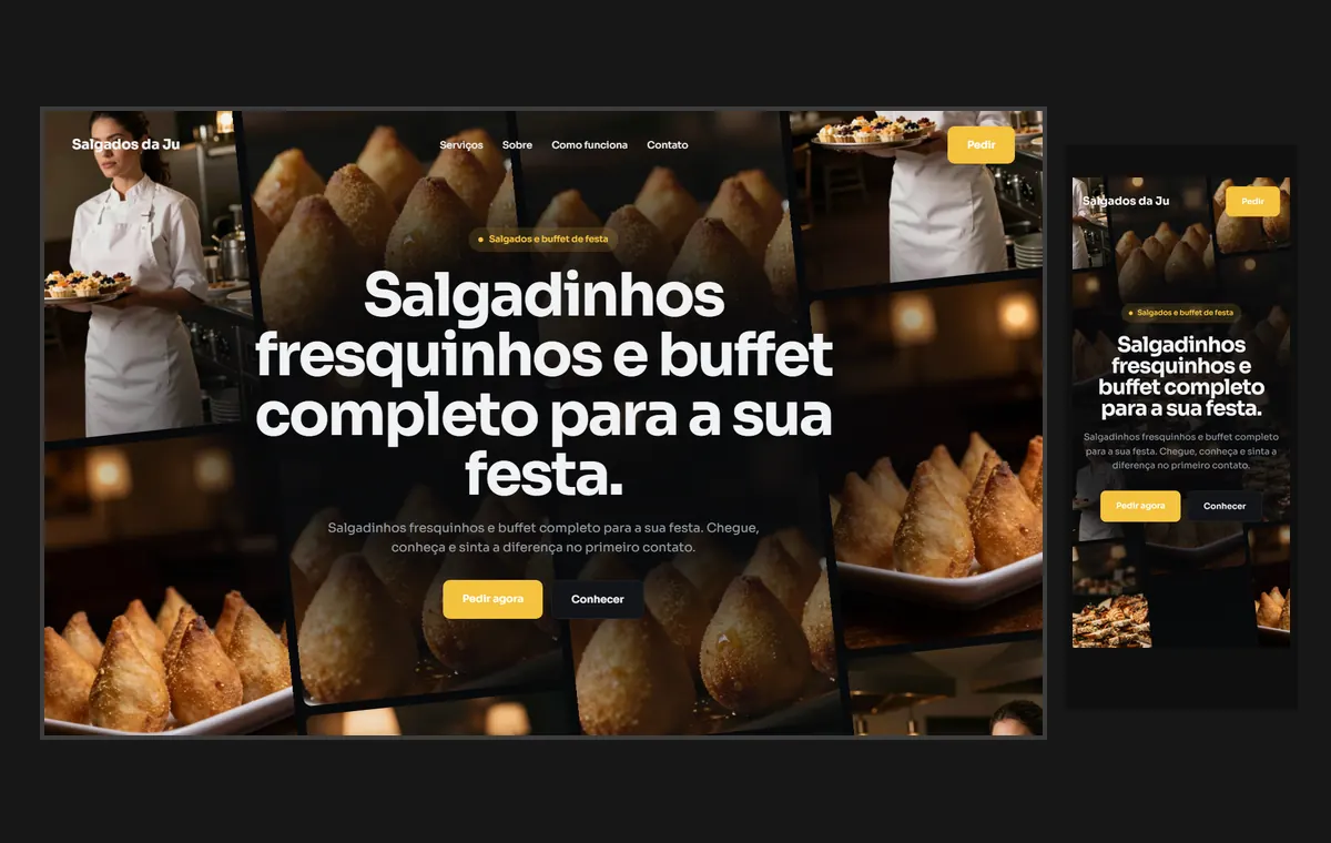 Site de salgados e buffet no modelo Fluxo Noite