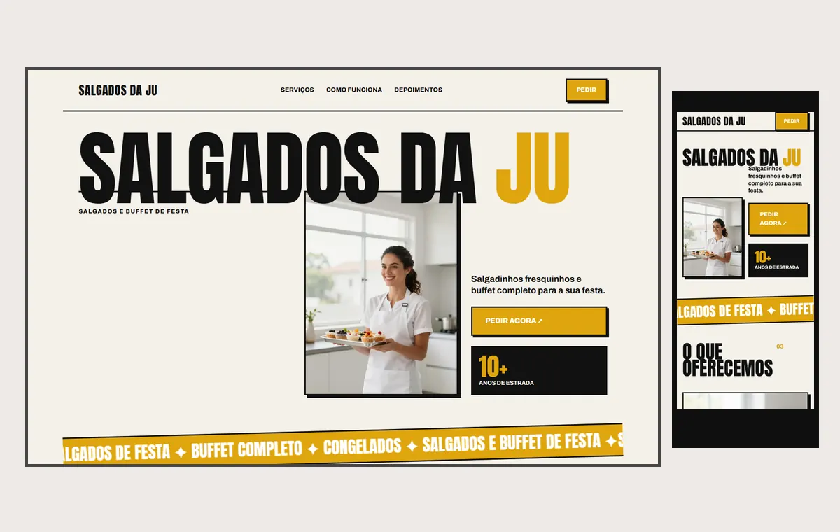 Site de salgados e buffet no modelo Impacto Sol