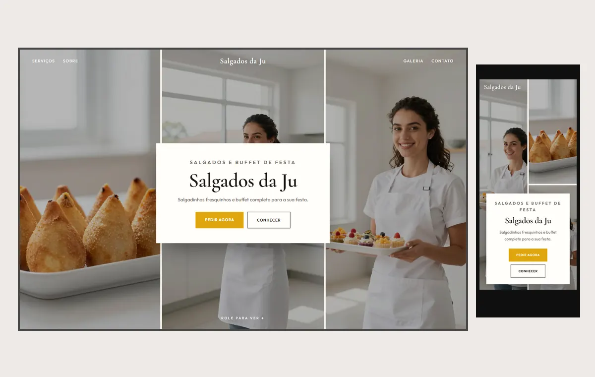Site de salgados e buffet no modelo Mosaico Areia