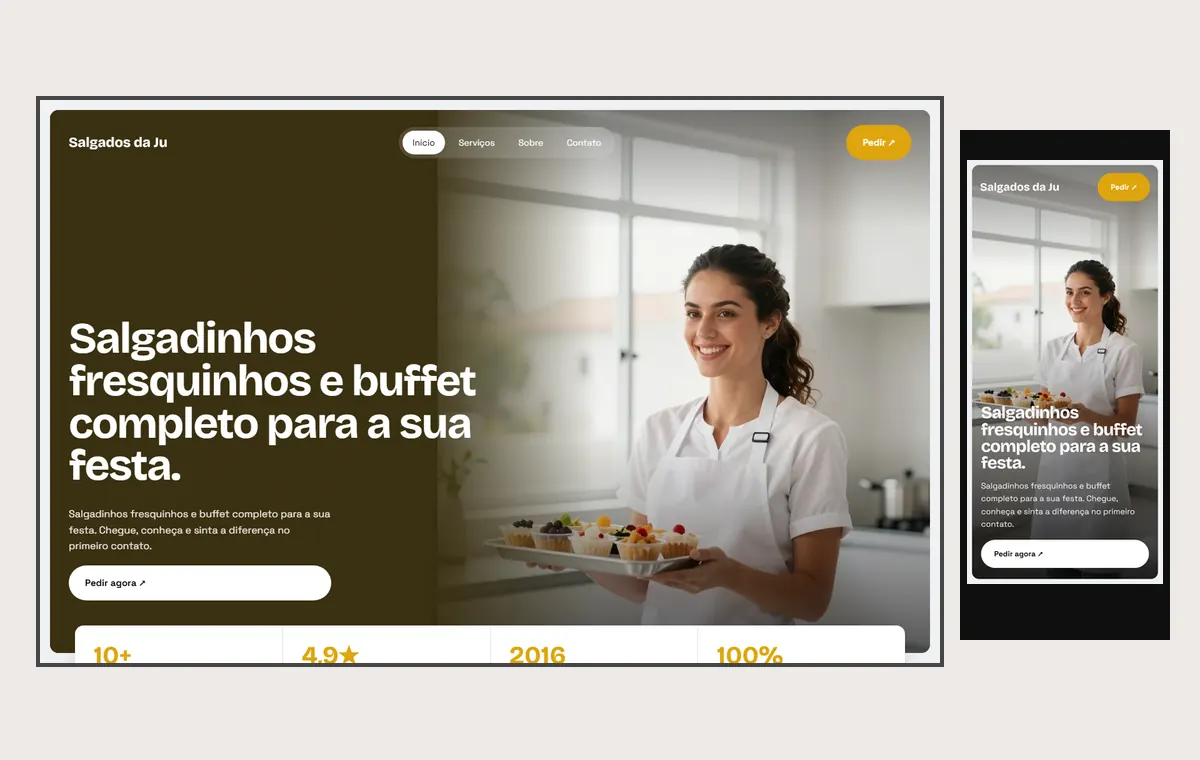 Site de salgados e buffet no modelo Panorama Céu