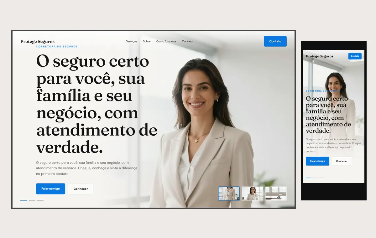 Site de corretor de seguros no modelo Cinema Luz