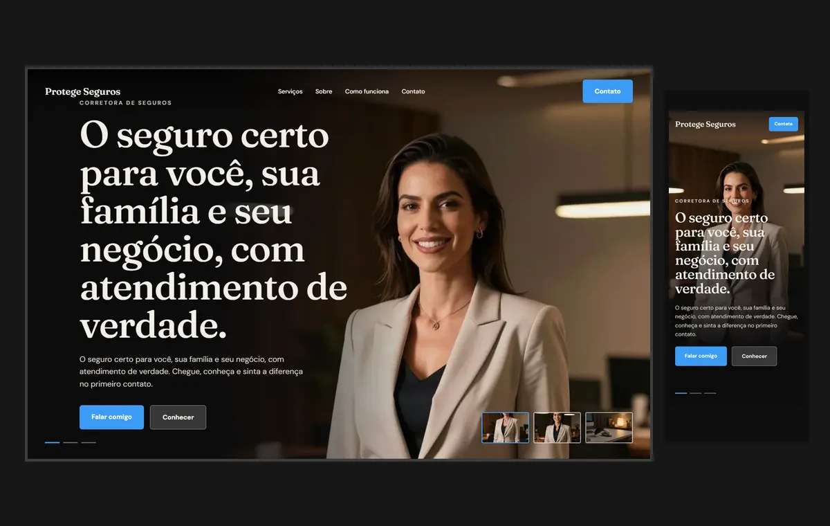 Site de corretor de seguros no modelo Cinema Noite