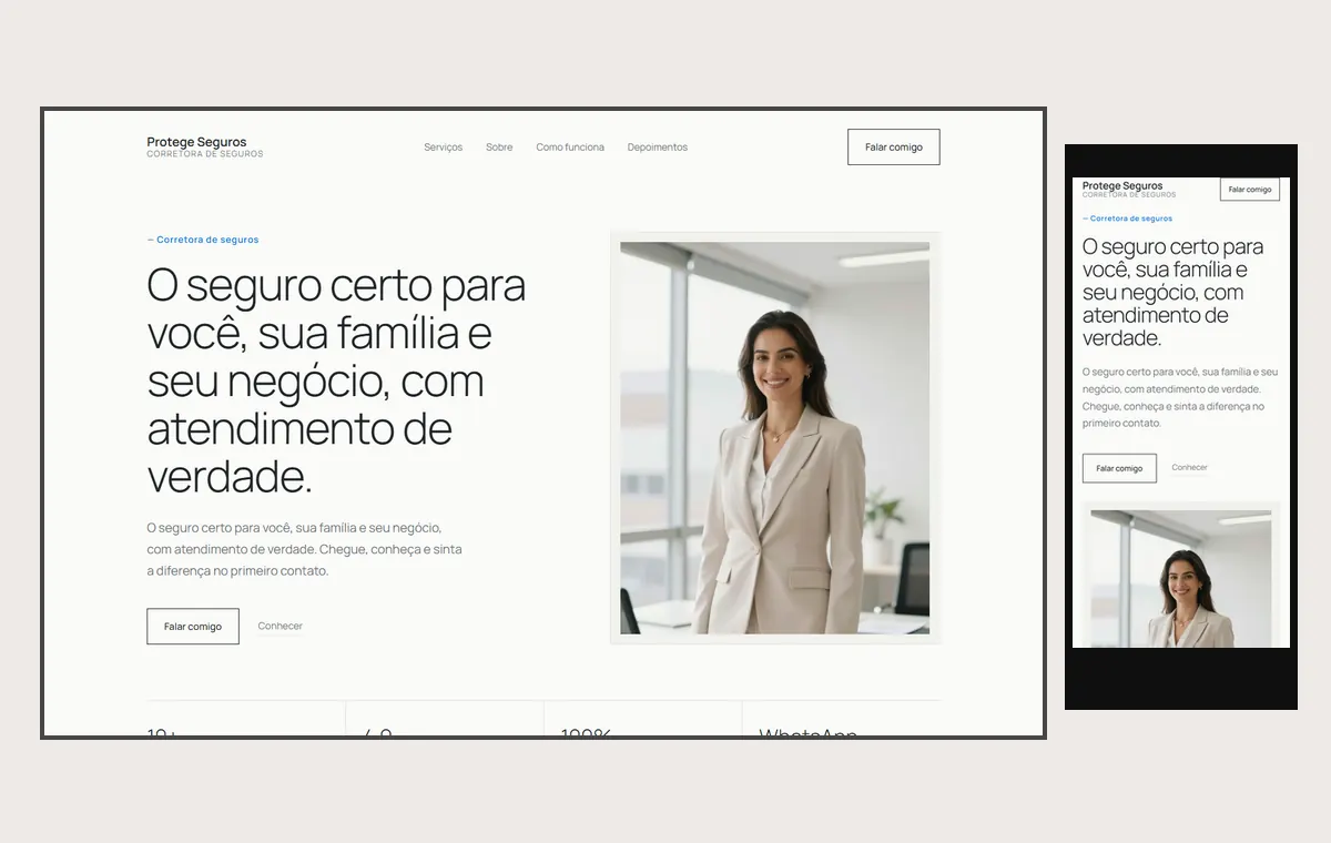 Site de corretor de seguros no modelo Clean Nuvem