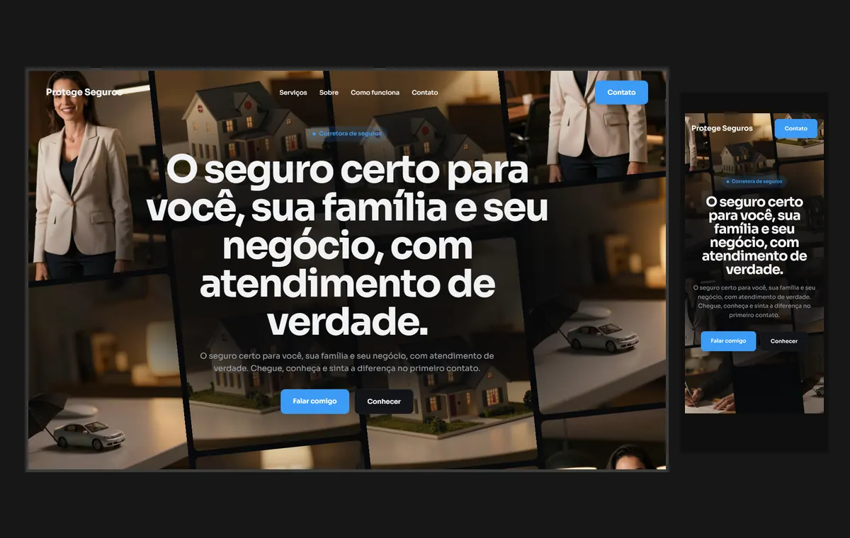 Site de corretor de seguros no modelo Fluxo Noite