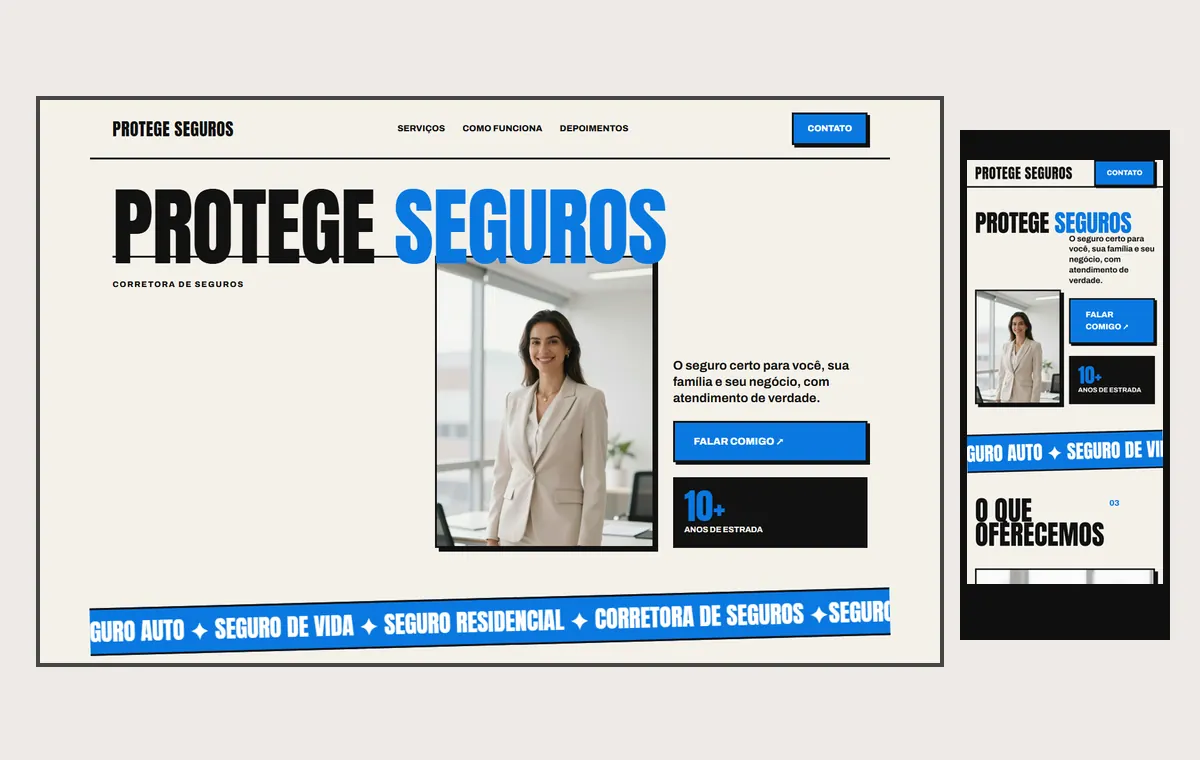 Site de corretor de seguros no modelo Impacto Sol