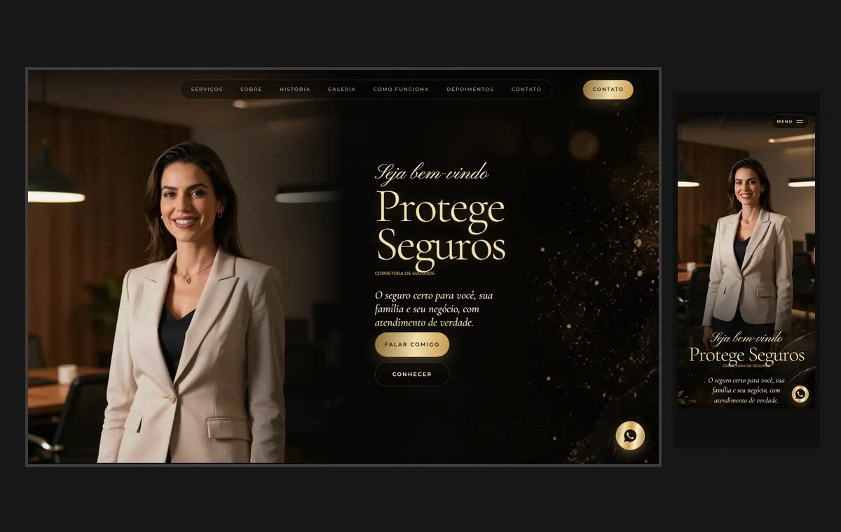 Site de corretor de seguros no modelo Luxo Noite