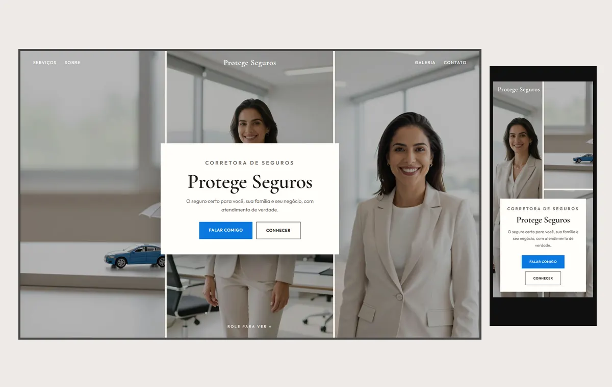 Site de corretor de seguros no modelo Mosaico Areia
