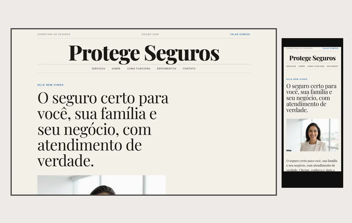 Site de corretor de seguros no modelo Revista Linho