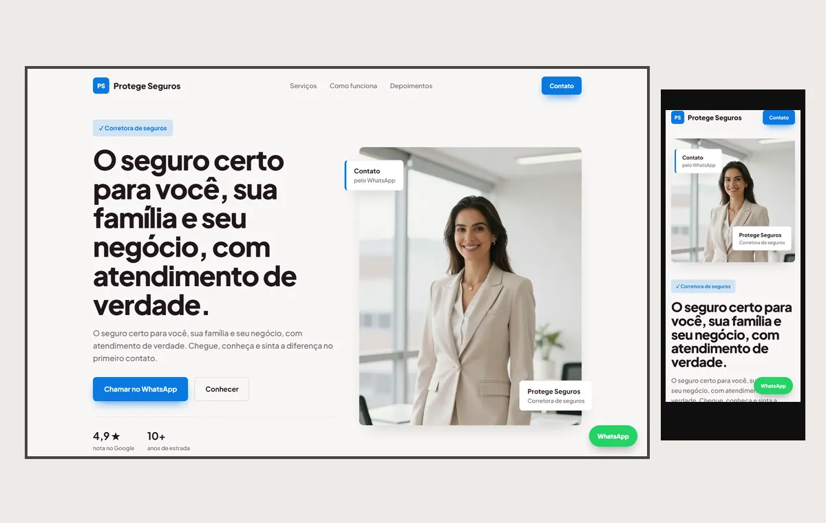 Site de corretor de seguros no modelo Vitrine Aurora