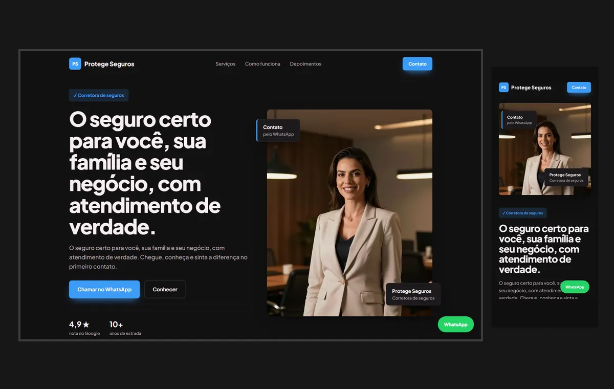 Site de corretor de seguros no modelo Vitrine Neon