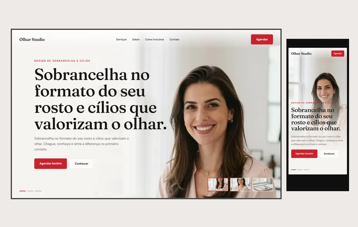 Site de sobrancelha e cílios no modelo Cinema Luz