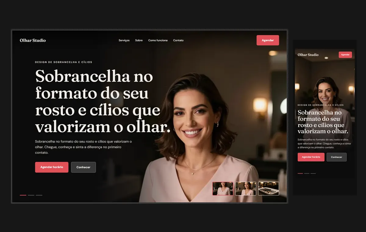 Site de sobrancelha e cílios no modelo Cinema Noite