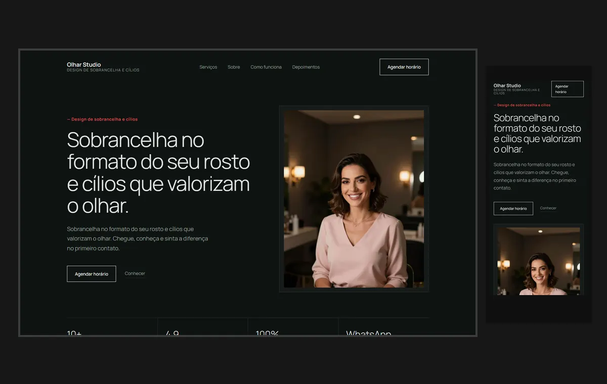 Site de sobrancelha e cílios no modelo Clean Grafite