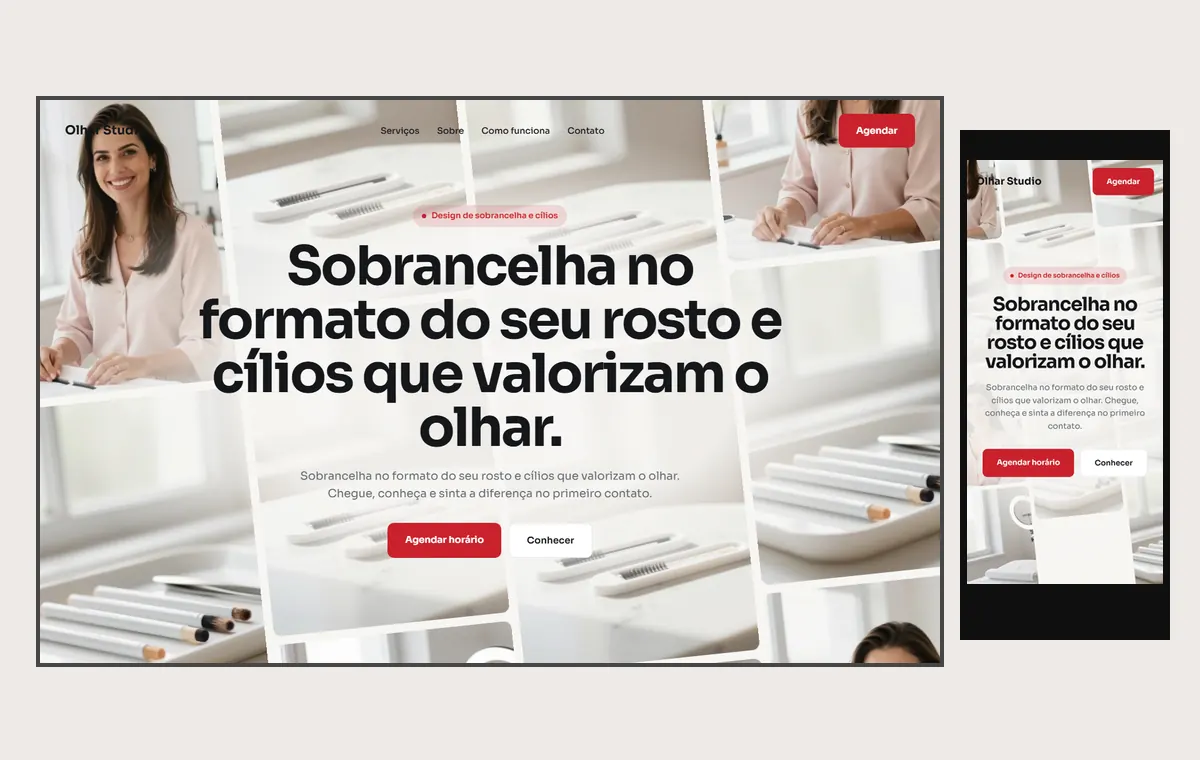 Site de sobrancelha e cílios no modelo Fluxo Brisa
