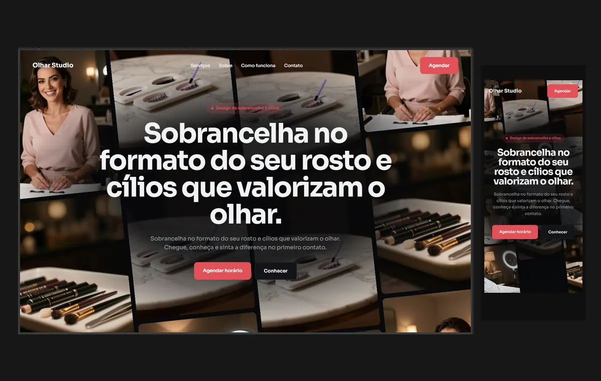 Site de sobrancelha e cílios no modelo Fluxo Noite