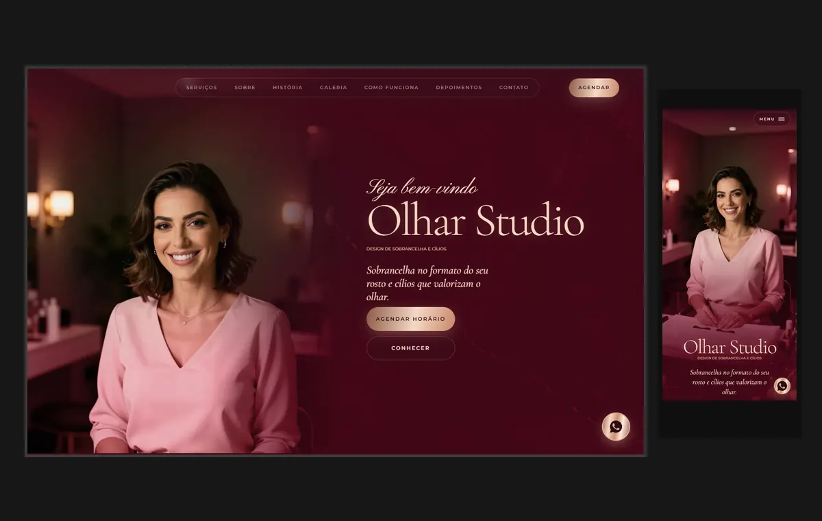 Site de sobrancelha e cílios no modelo Luxo Noite