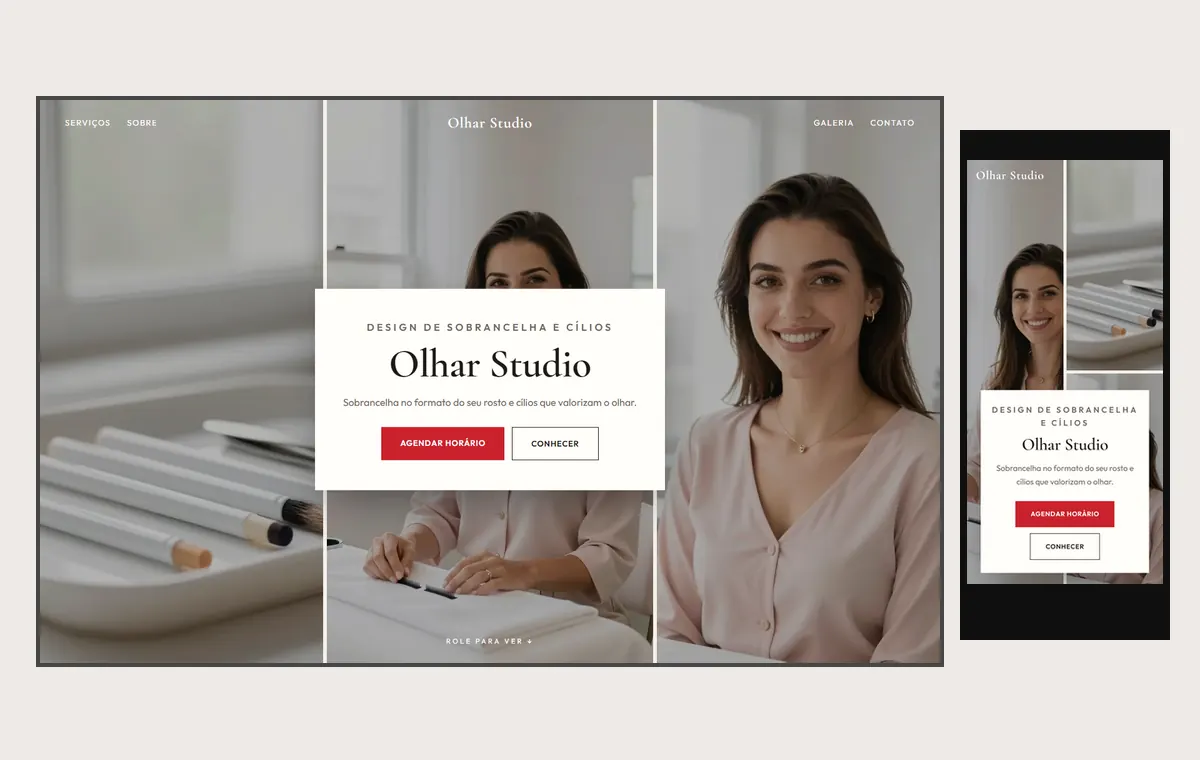 Site de sobrancelha e cílios no modelo Mosaico Areia