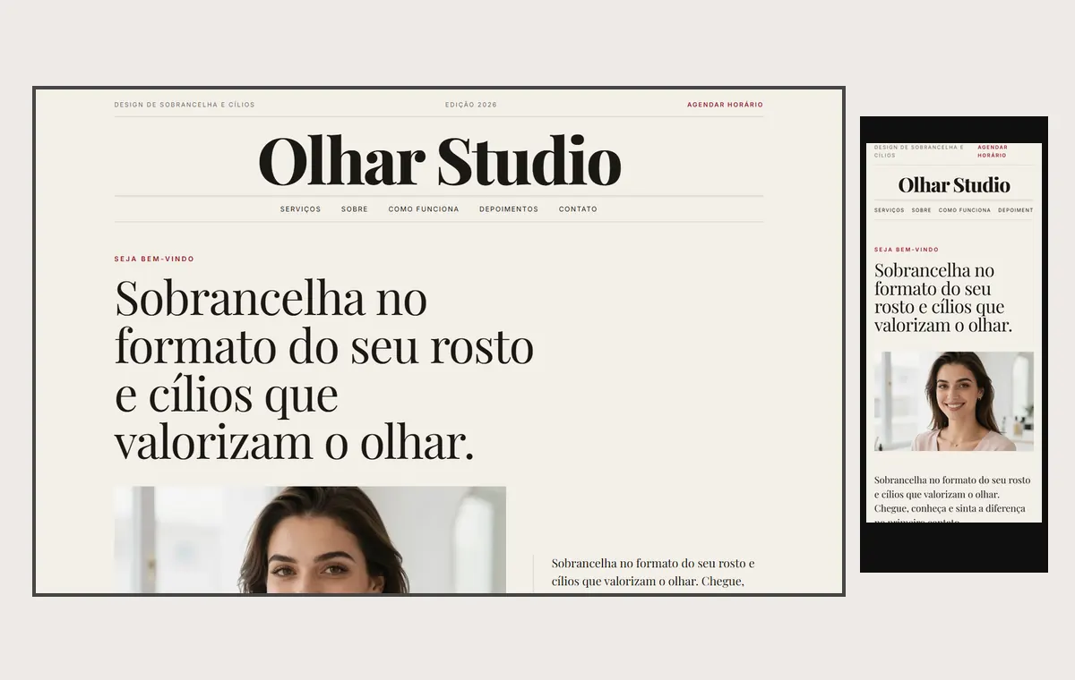 Site de sobrancelha e cílios no modelo Revista Linho