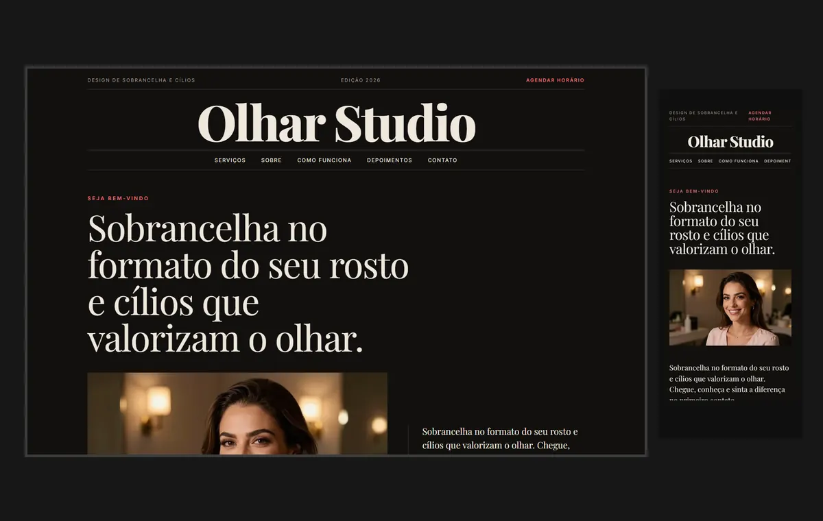 Site de sobrancelha e cílios no modelo Revista Ébano