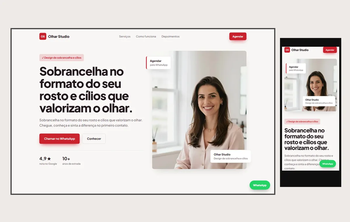 Site de sobrancelha e cílios no modelo Vitrine Aurora