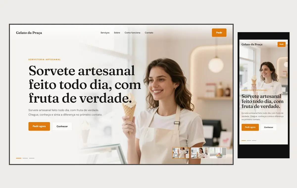 Site de sorveteria no modelo Cinema Luz