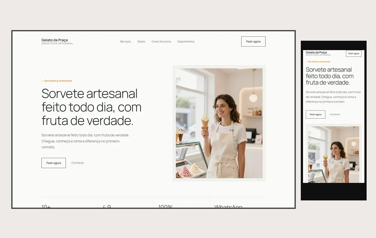 Site de sorveteria no modelo Clean Nuvem