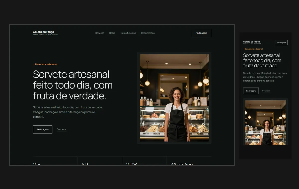 Site de sorveteria no modelo Clean Grafite