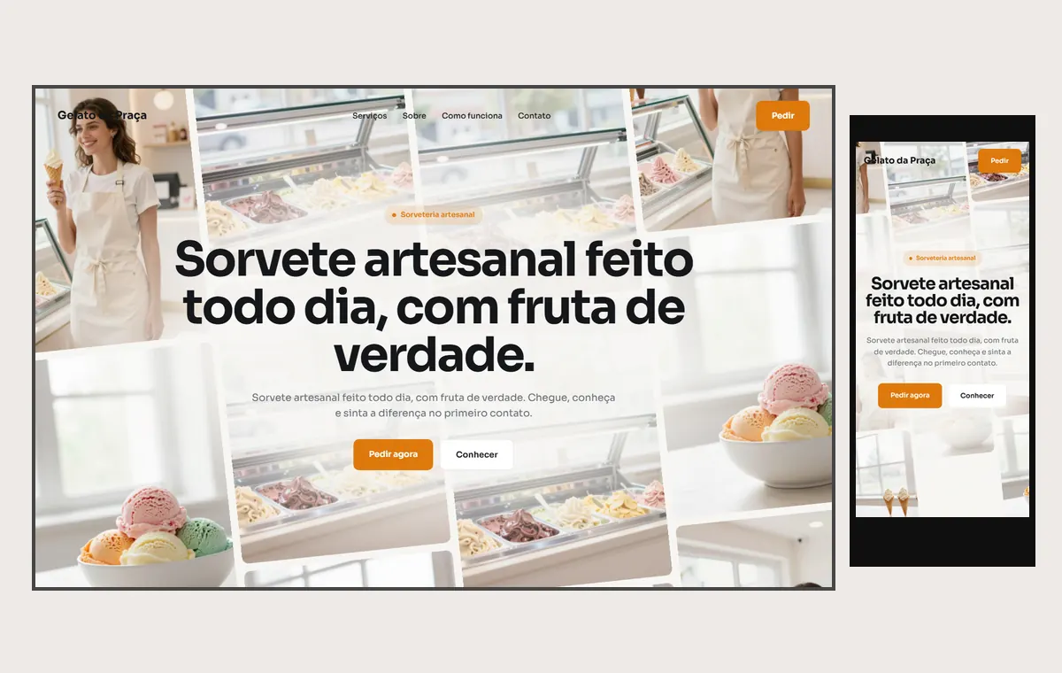 Site de sorveteria no modelo Fluxo Brisa