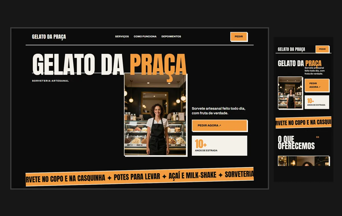 Site de sorveteria no modelo Impacto Eclipse
